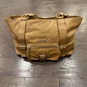 Michael Kors Pebbled Leather Buckle Tote Shoulder Bag Camel Brown